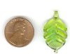 1 30x16mm Two Tone Green Lampwork Leaf Pendant